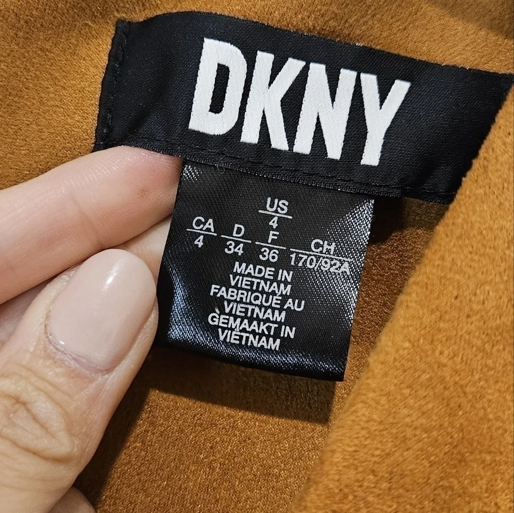 DKNY V-Neck Puff Sleeve Faux Suede Sheath Dress in pecan size 4
